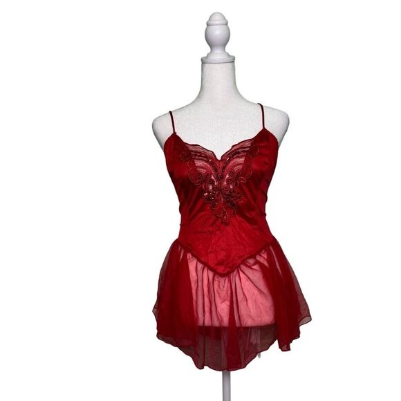 Vintage Butterfly Coquette Sheer Two Piece Lingerie Set Red Women’s Size Large - Picture 2 of 9